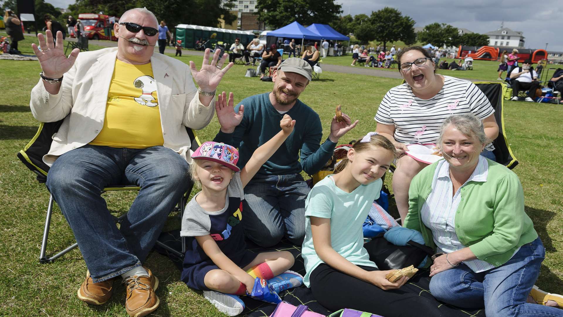 From left, David Stableford, Iris Grieve, five, Ian Grieve, Lilly Grieve, 11, and Anne Stableford soak up the atmosphere. Picture: Andy Payton