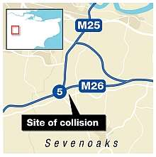 The crash happened where the M26 joins the M25 clockwise. Graphic: Ashley Austen