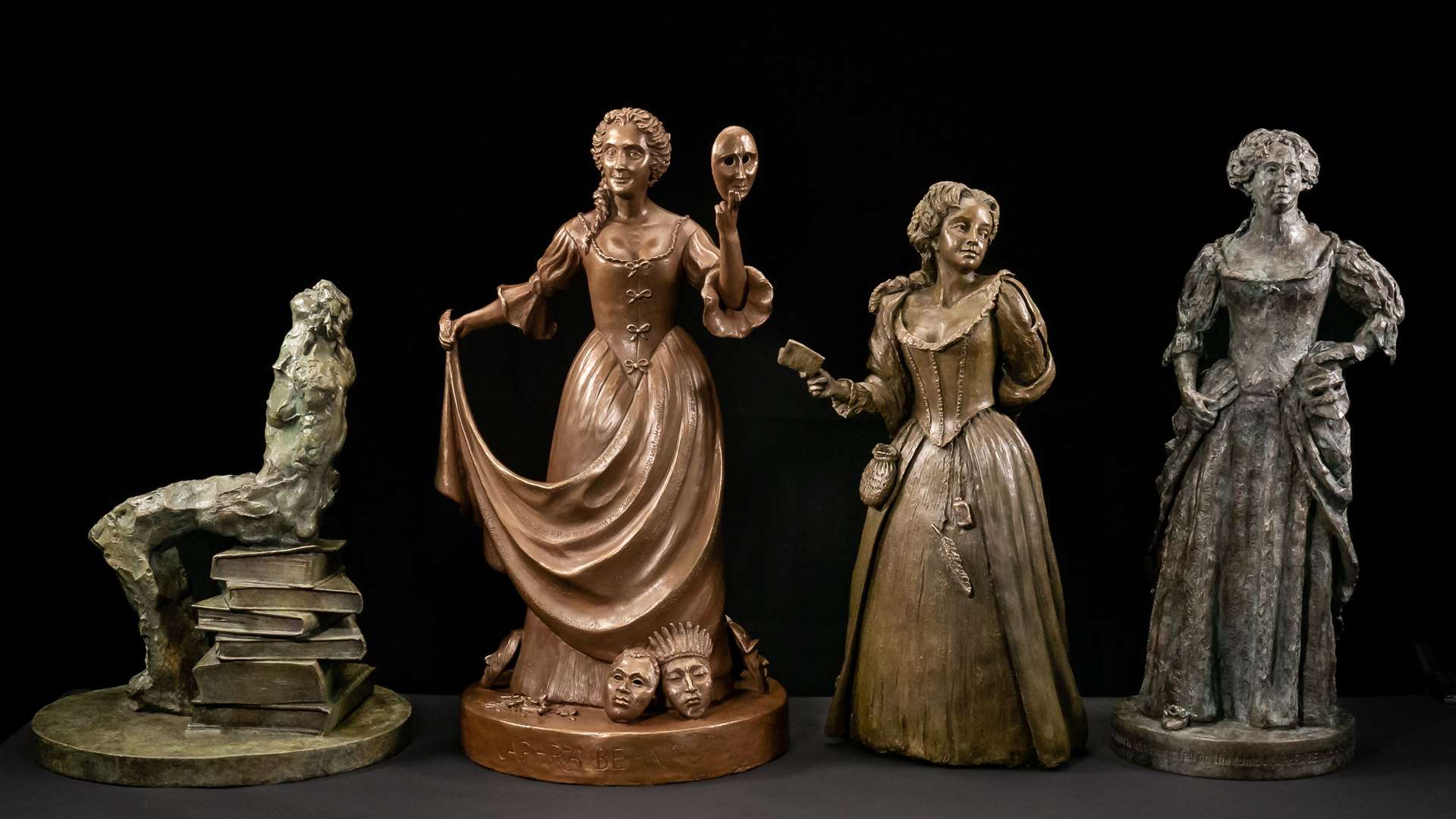 The four shortlisted Aphra Behn statue designs (Left to right are designs by Maurice Blik, Meredith Bergmann, Christine Charlesworth and Victoria Atkinson). Picture: Canterbury Commemoration Society