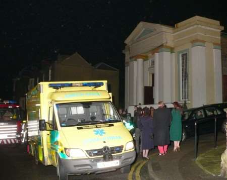 Emergency services outside the hall on Saturday night. Picture courtesy: Max Hess