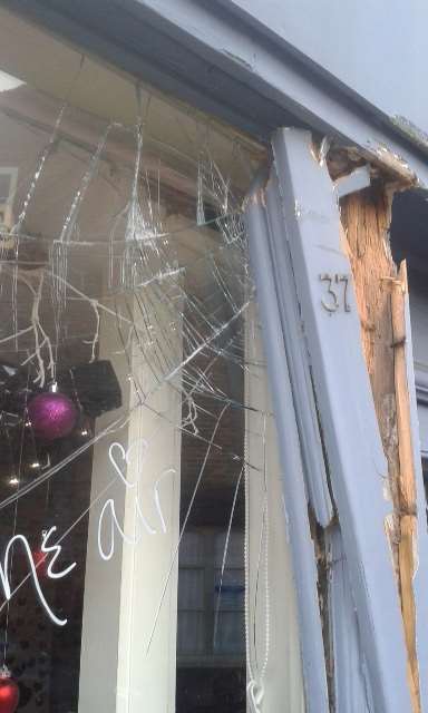 The damage to Scrumalicious Cake Company in Strand Street, Sandwich