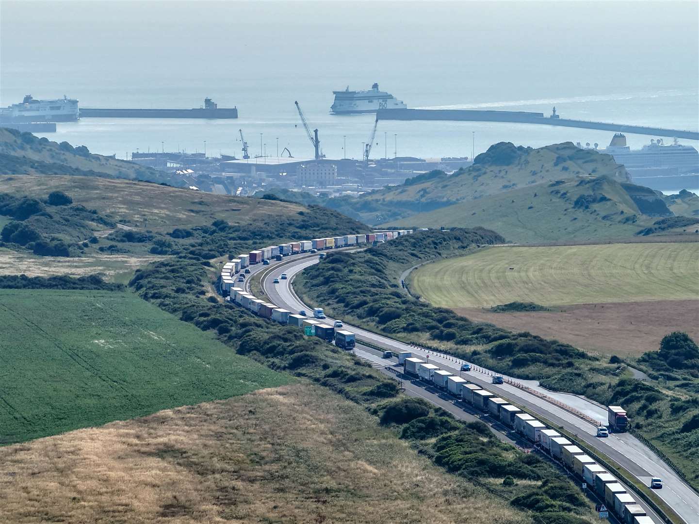 Dover TAP has been implemented on the A20, with hundreds of lorries queuing outside the town. Picture: UKNIP