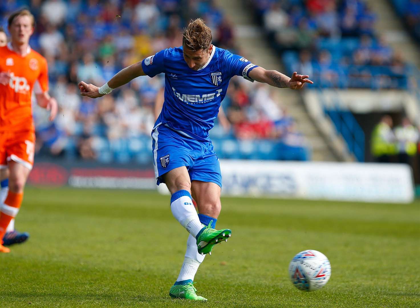 Gillingham midfielder Lee Martin tries his luck against Blackpool Picture: Andy Jones