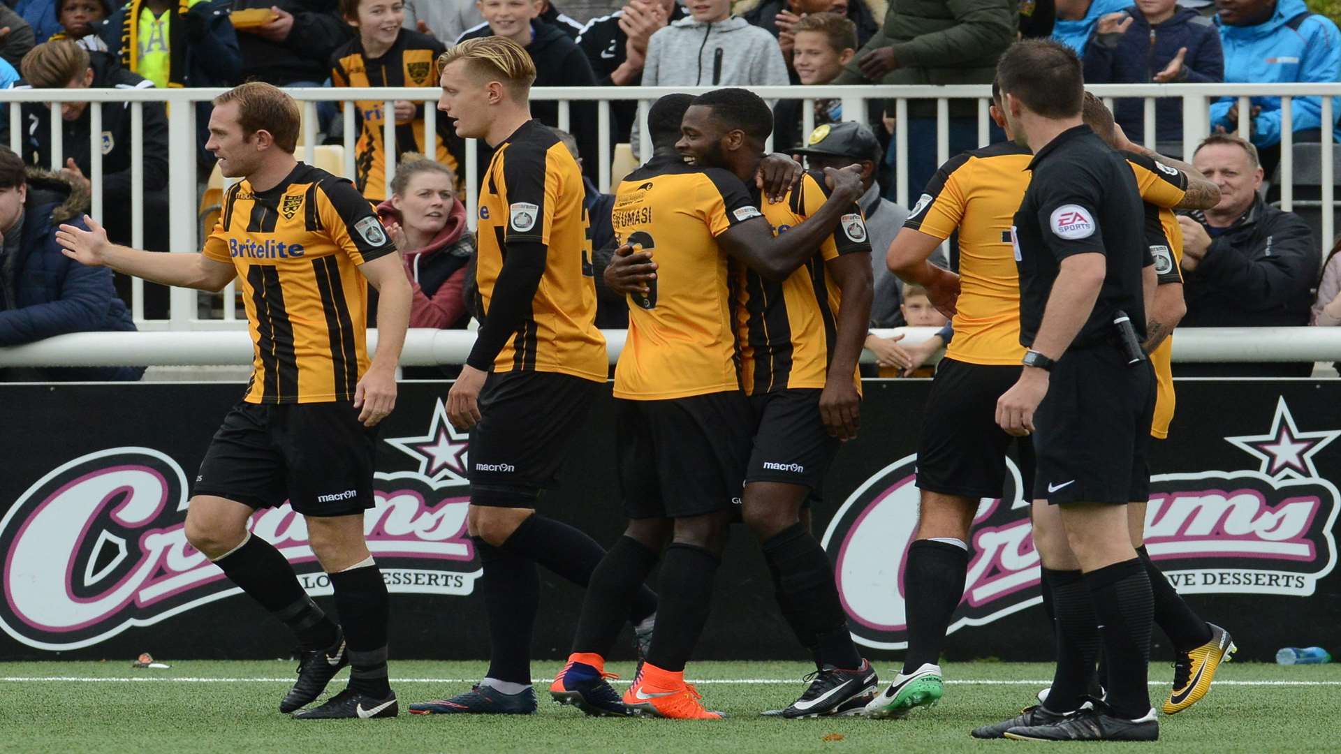 Zavan Hines celebrates his 12th-minute opener for Stones Picture: Gary Browne