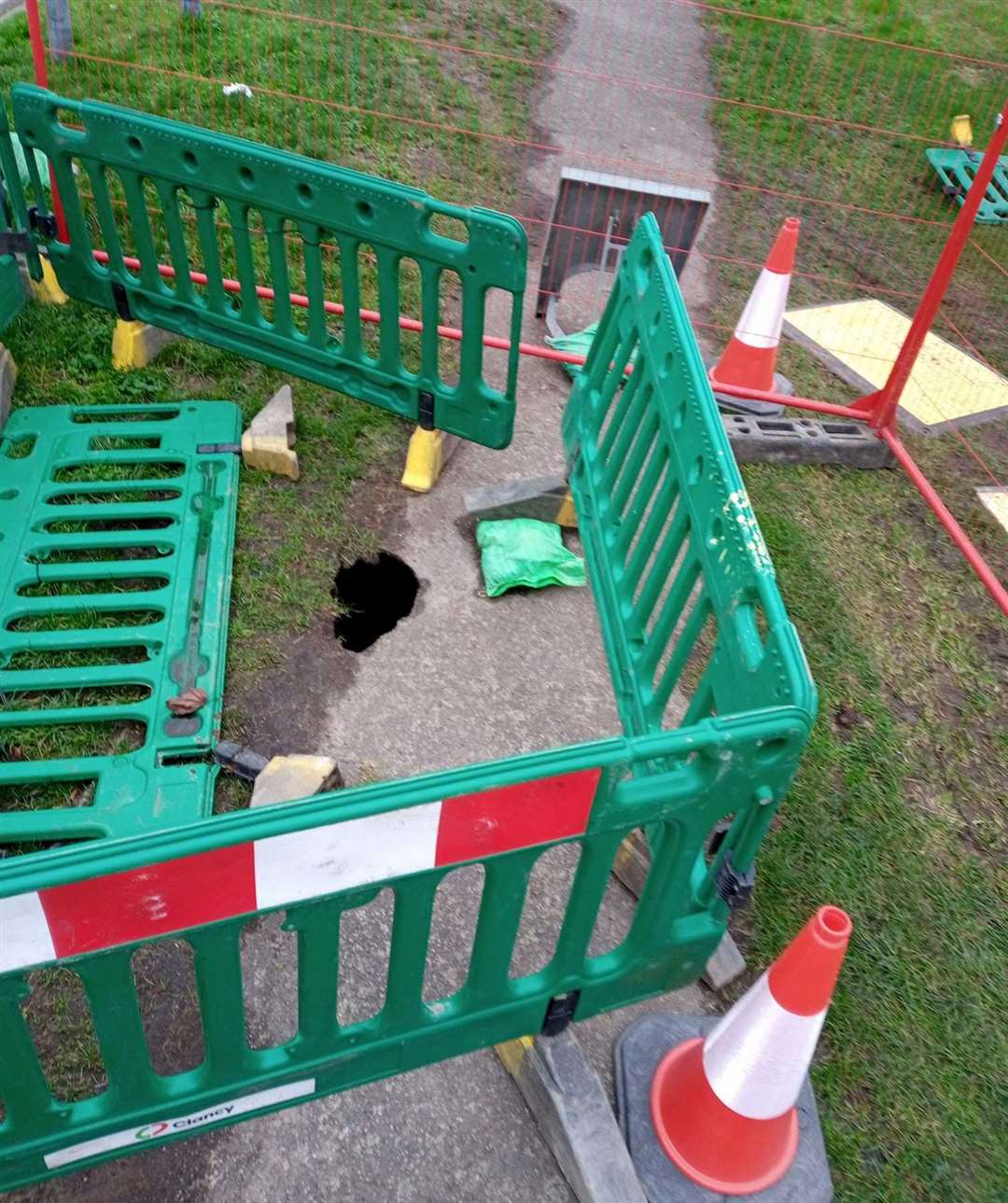 A new sinkhole opened up on the pathway. Picture: Lloyd Porter