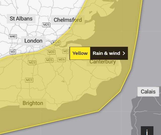 Yellow weather warning for Kent and the coast