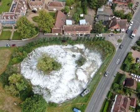 The pond had to be covered in hydrated lime to kill off any remaining fish. Picture: Brenchley and Matfield Parish Council