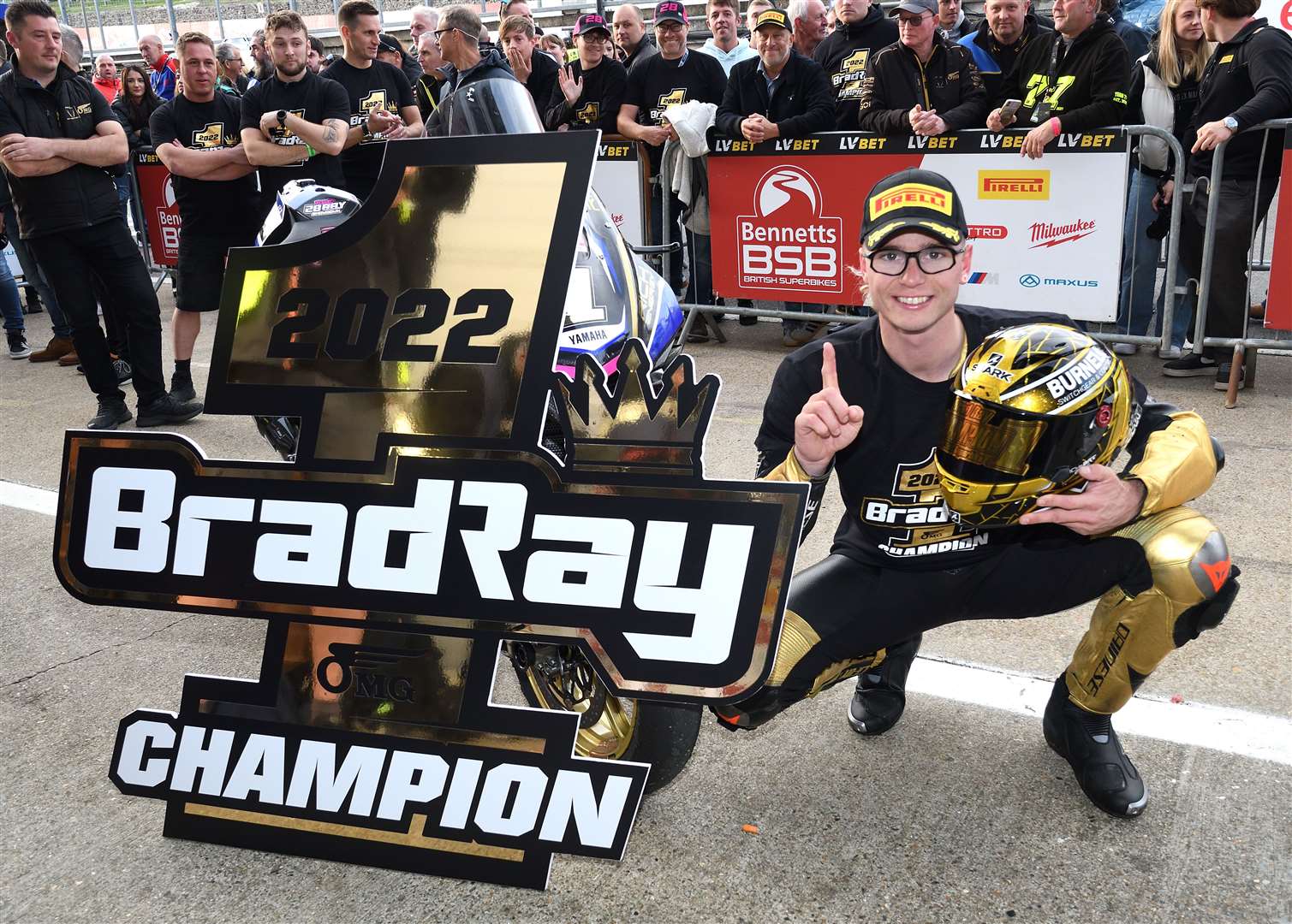Lydd's Bradley Ray celebrates his maiden British Superbikes Championship title. Picture: Simon Hildrew