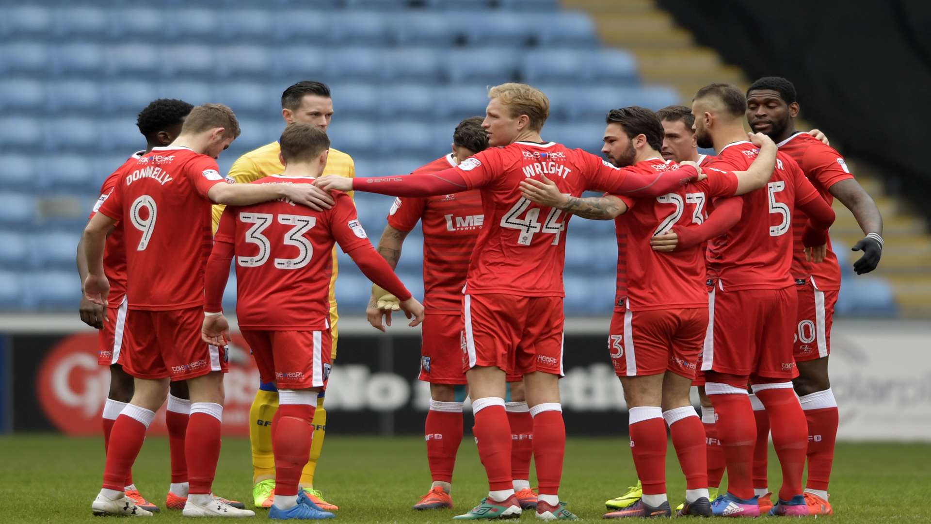 Wright still has his say in the pre-match huddle Picture: Barry Goodwin