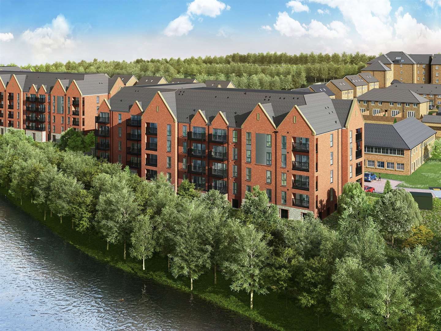 A CGI of the Redrow apartments being built at Whatman Mill in Maidstone