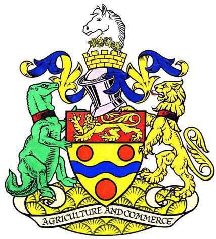 Maidstone's coat of arms, which includes Iggy the dinosaur