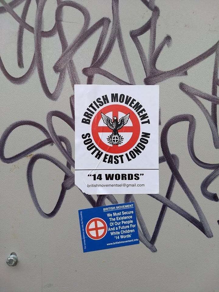 British Movement stickers have also been placed next to the National Front propaganda. Picture: Allen Tullett (7527057)