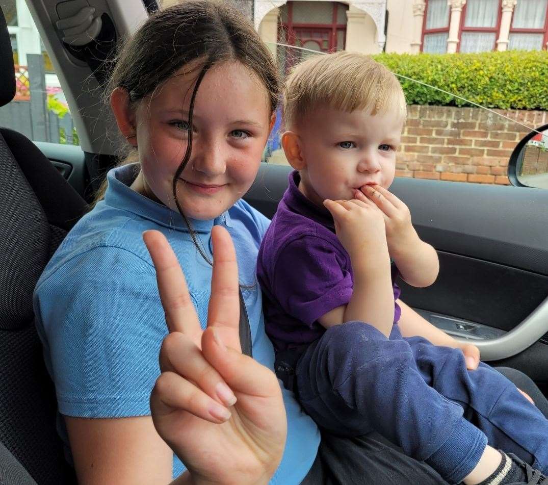Angela Cox's children Sophie, 10, and Ollie, two