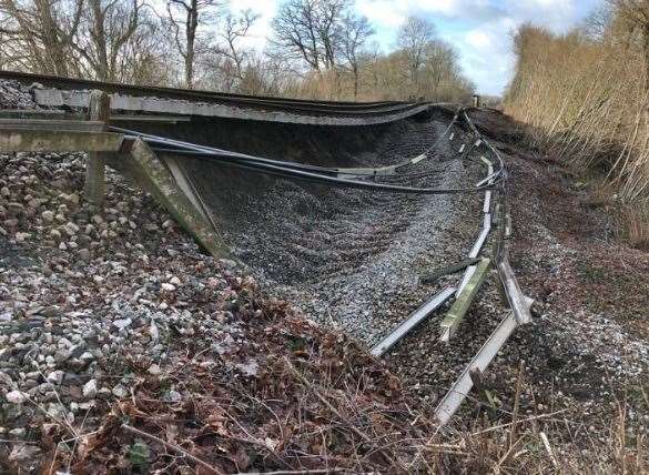 One half of the railway has slipped down
