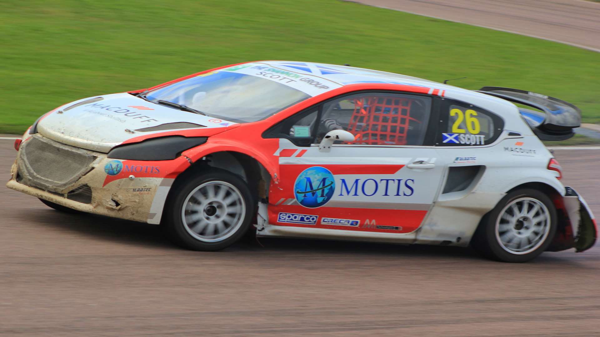 Andy Scott won the event aboard his Albatec Racing Peugeot 208. Picture: Joe Wright