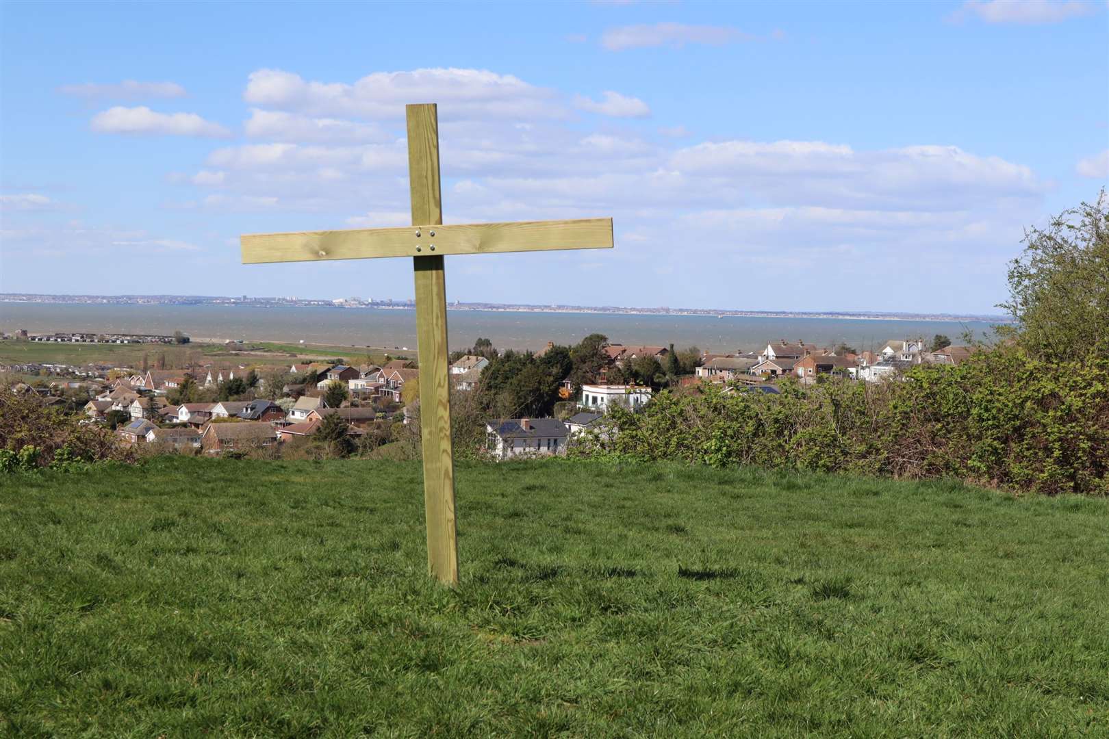 A single cross on the top of Bunny Bank, Minster, Sheppey, at Easter 2021 during the coronavirus pandemic
