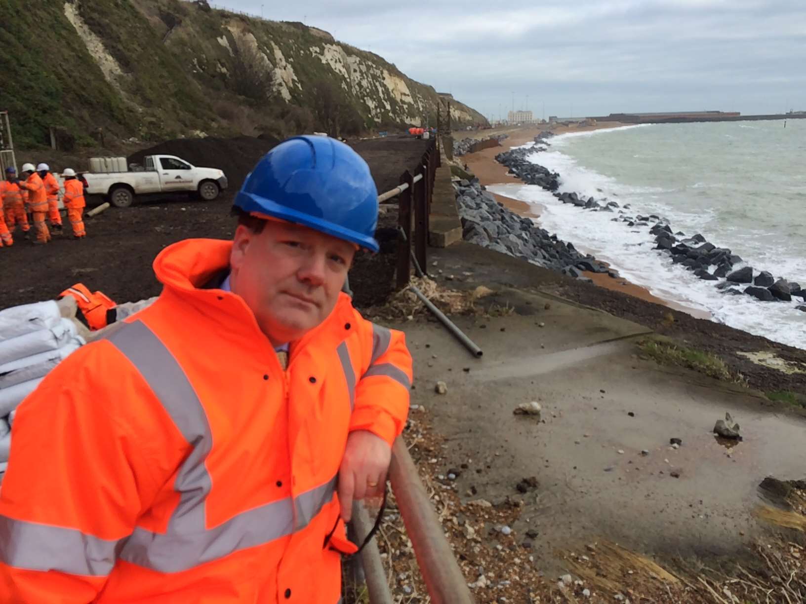 Charlie Elphicke at sea wall collapse site