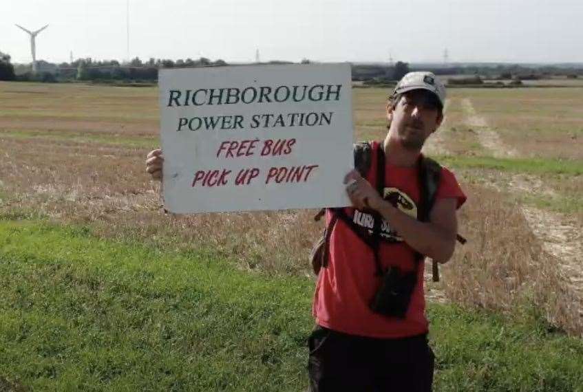 Wildlife campaigner Nik Mitchell near Richborough Energy Park. The turbine can be seen on the top left. Picture: Nik Mitchell