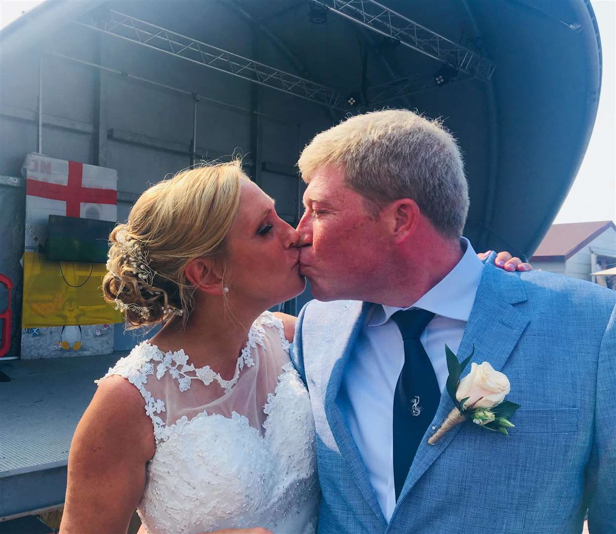 Ingela Hansson and Kieran McSweeney, whose wedding coincided with the World Cup match between England and Sweden (2928904)