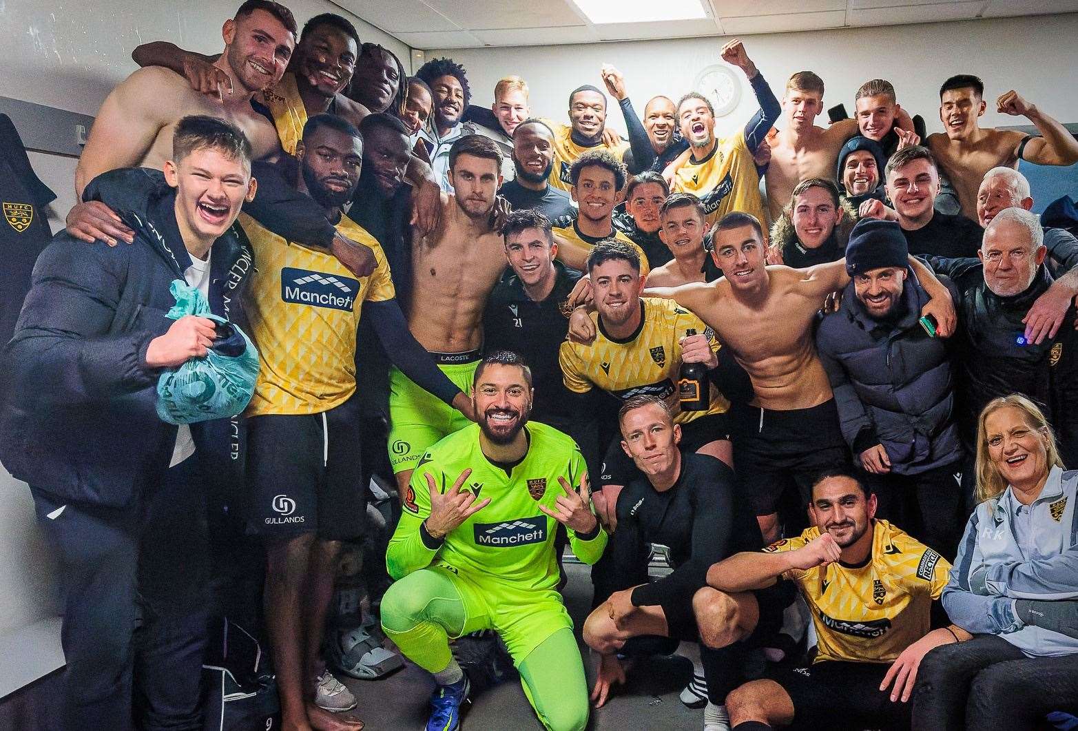 Maidstone United celebrate their FA Cup victory over Barrow. Picture: Helen Cooper