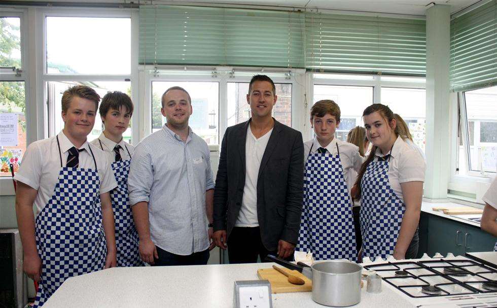 Westlands School pupils with Will Devlin and celebrity chef Richard Phillips