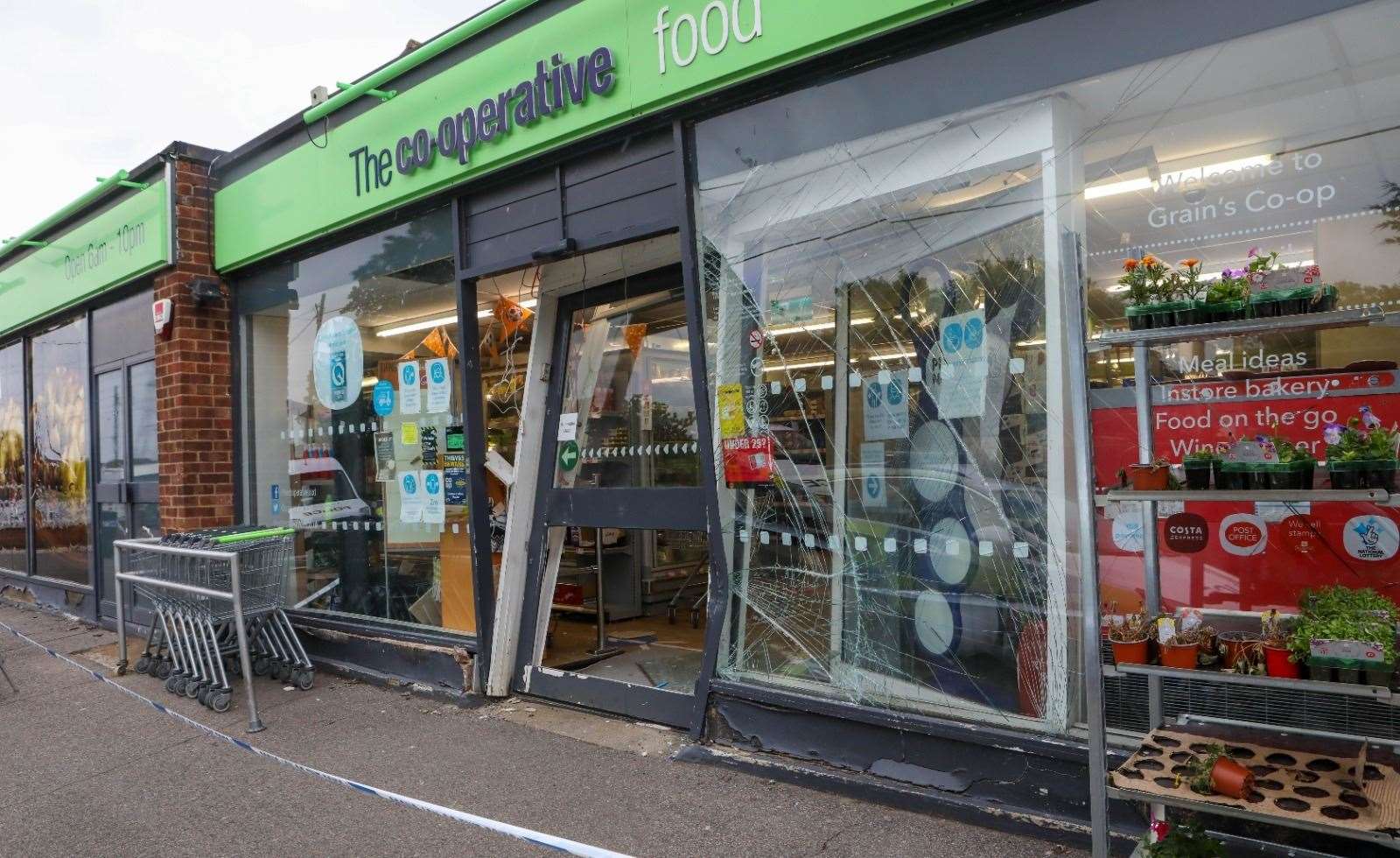 The Co-op on the Isle of Grain has been closed this morning while police carry out an investigation after the shop was ram-raided by thieves overnight. Picture: UKNIP
