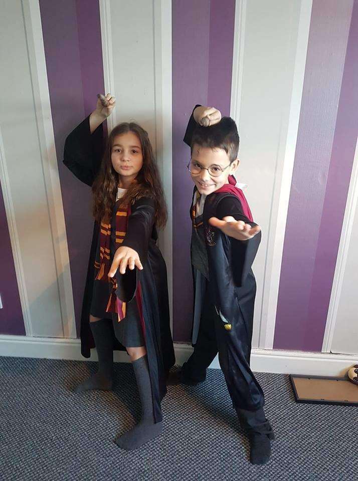 Faye and Joshua as Harry Potter and Hermione Granger off to Oaklands School in Chatham (7624714)
