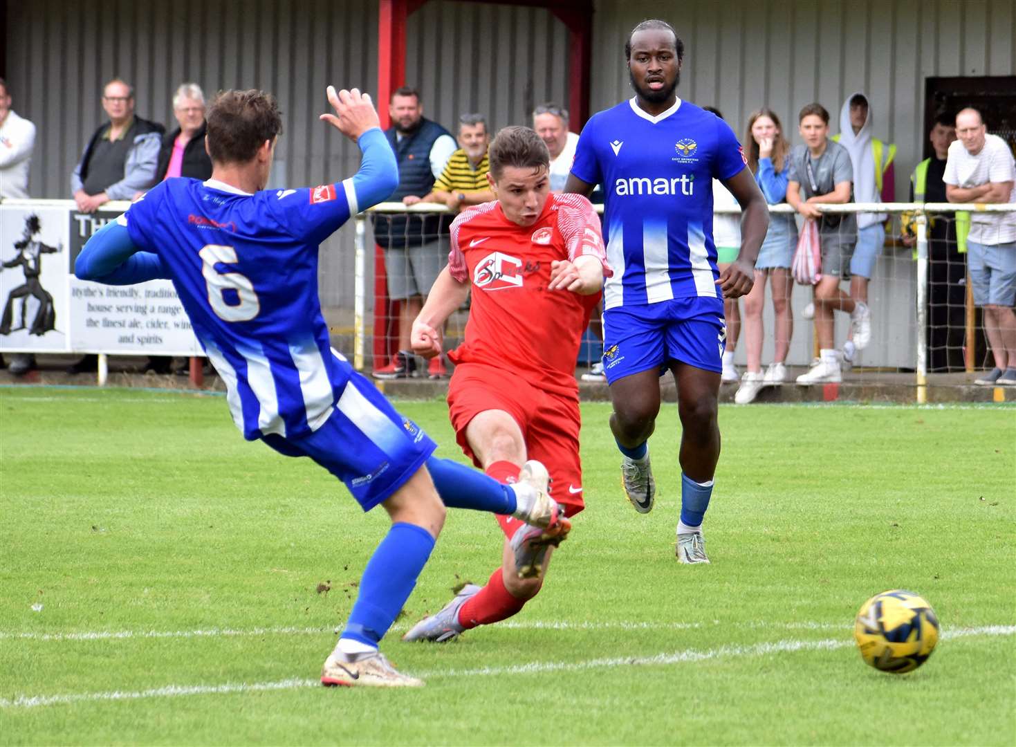 Hythe’s Jake Embery goes for goal last Saturday Picture: Randolph File