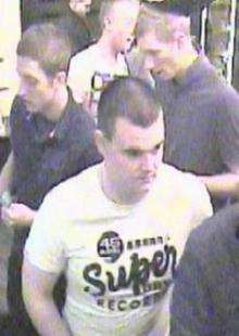 CCTV images of men police want to speak in connection with a racially aggravated assault in Dover Street, Canterbury