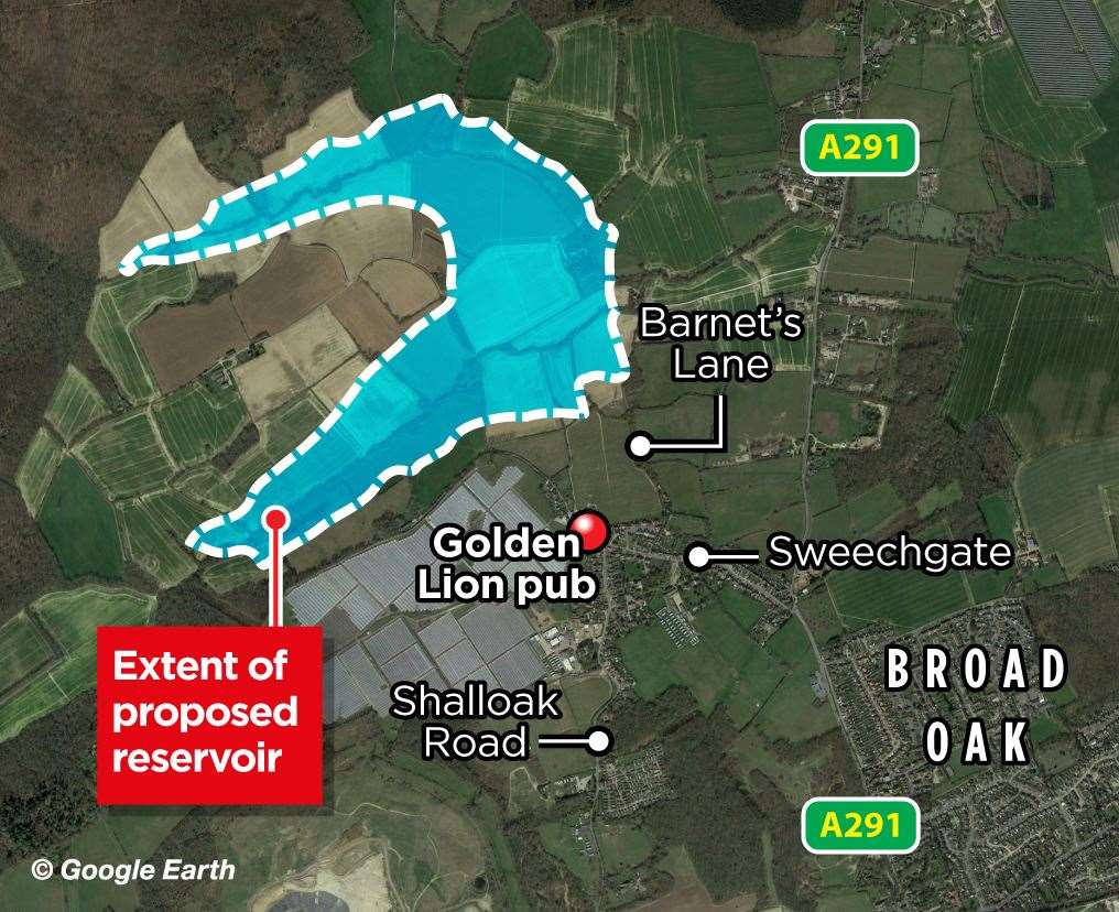A map showing where the proposed reservoir would go