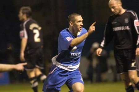 Andrew Crofts celebrates putting Gillingham 2-0 up. Picture: GRANT FALVEY