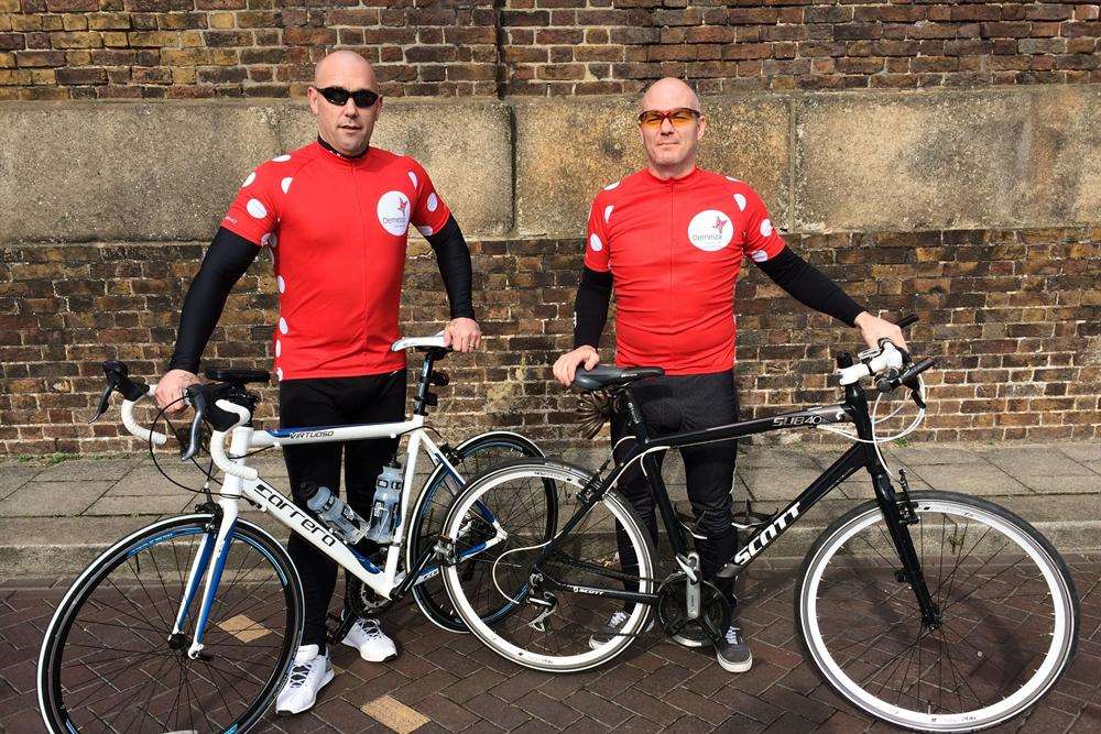 Scott Langworthy and Aidan Christie, from Sheerness, who are taking part in the Demelza 101 cycling challenge