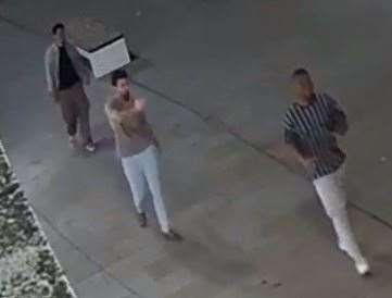 A CCTV image of three men has been released by officers investigating a serious assault in Canterbury. Picture: Kent Police