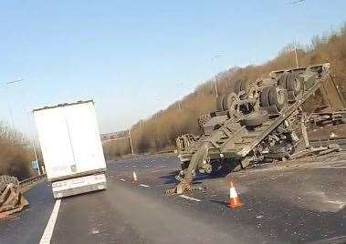 The overturned lorry. Picture: Bex Colmer