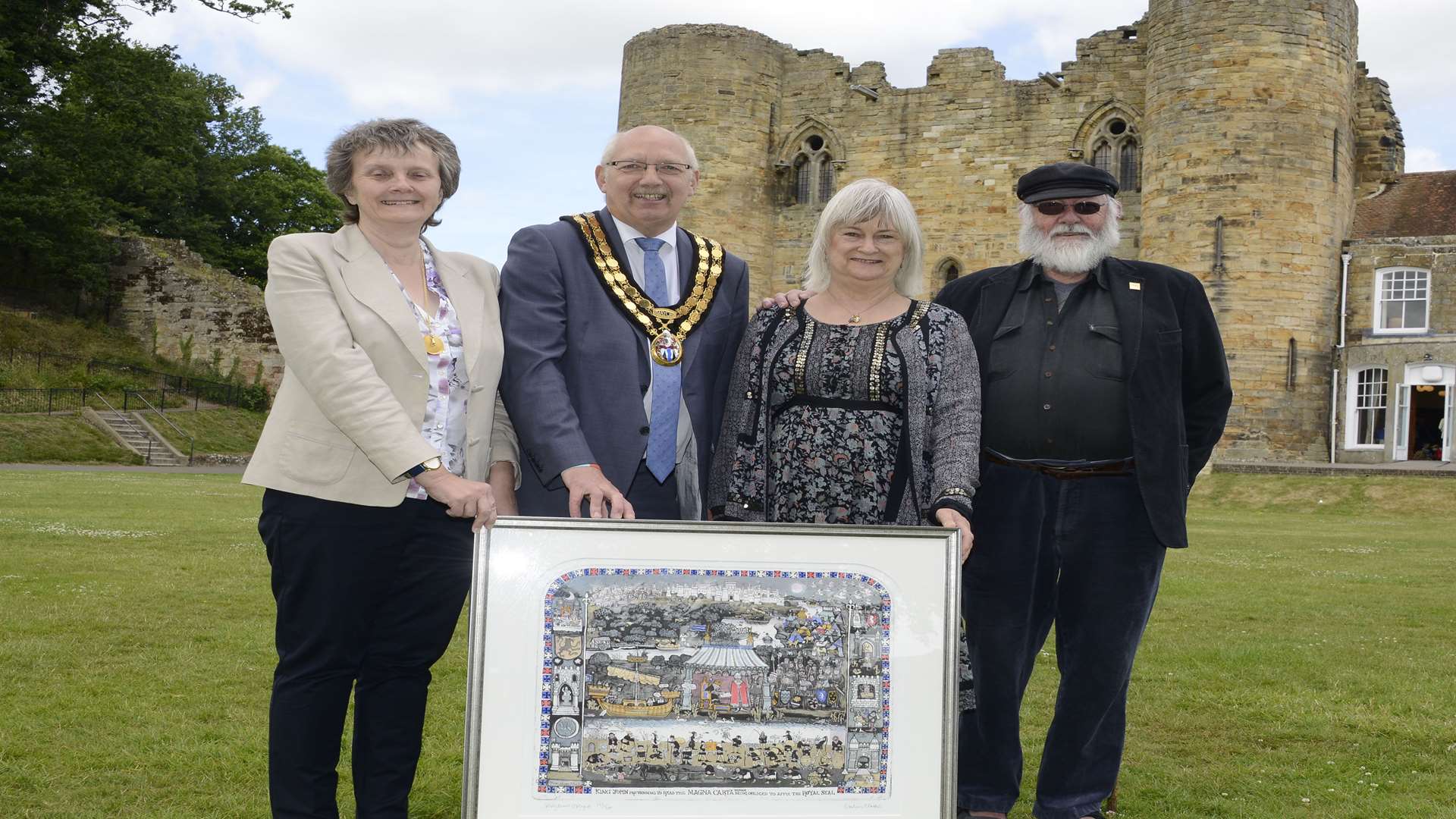 Artist Graham Clarke hands over an Etching to commemorate the 800th annivesary of sealing of the Magna Carta. From left: Mayoress Christine Baldock Tonbridge Mayor Cllr Owen Baldock Mrs Wendy Clarke and Graham Clarke. Picture by Paul Amos