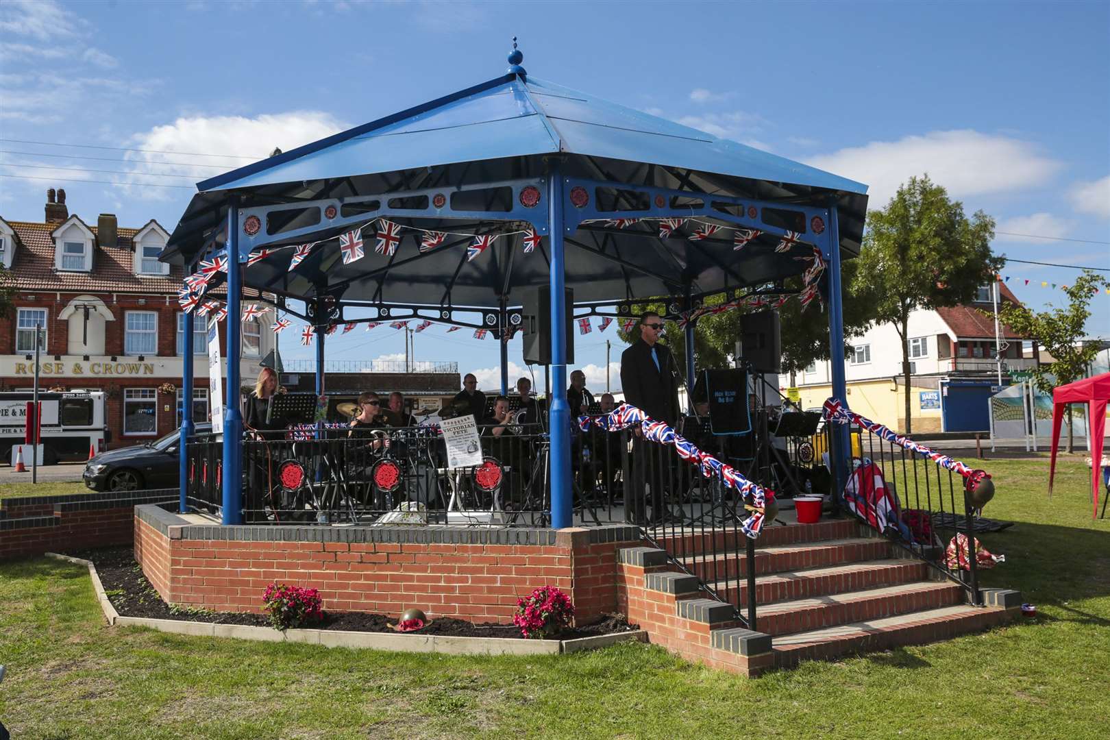 Tony Popkin of the High Voltage Big Band sings on Leysdown bandstand. Picture: Martin Apps