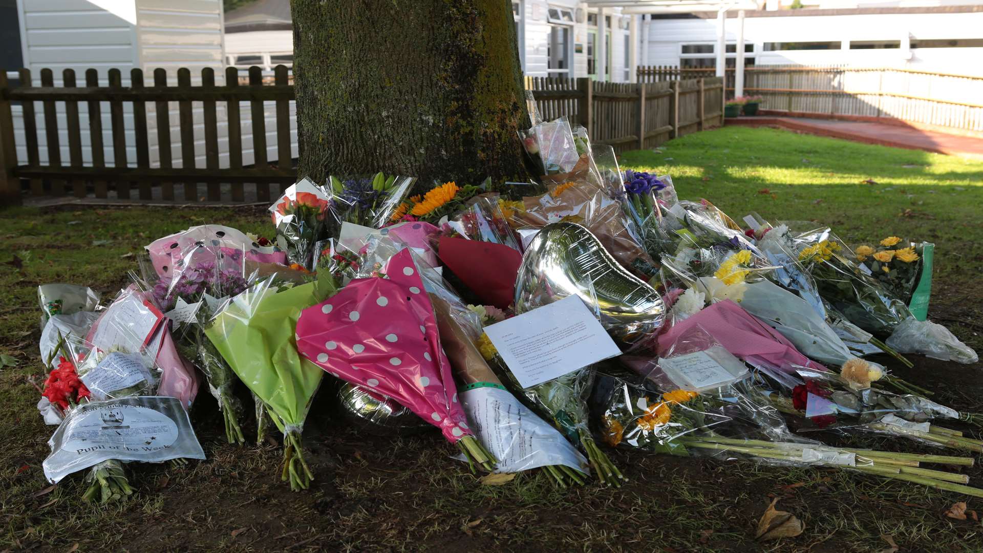 Floral tributes left for Mr Geadah at Allington Primary School