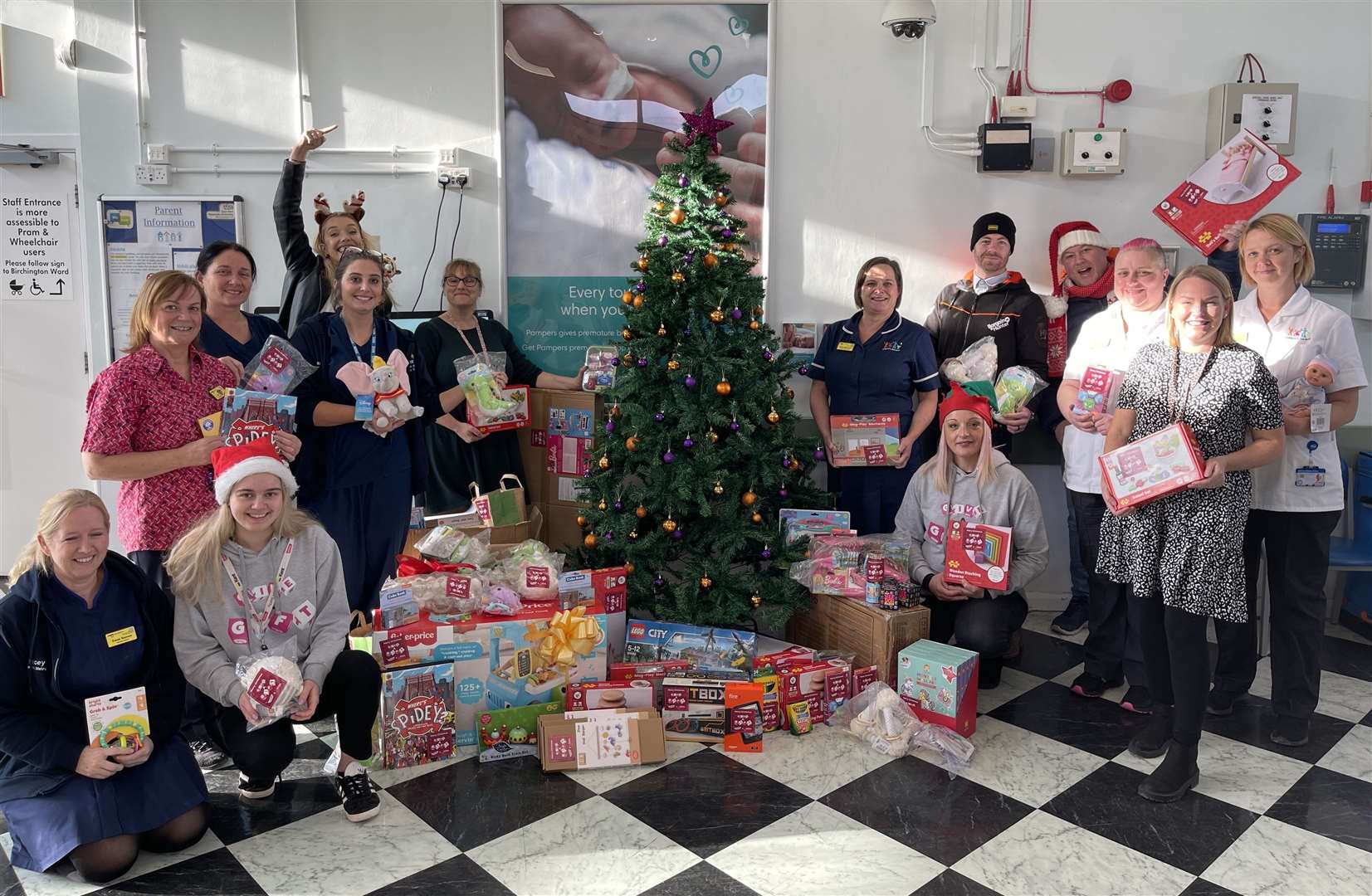 Toys were delivered by kmfm's Garry and Chelsea to staff at the QEQM hospital