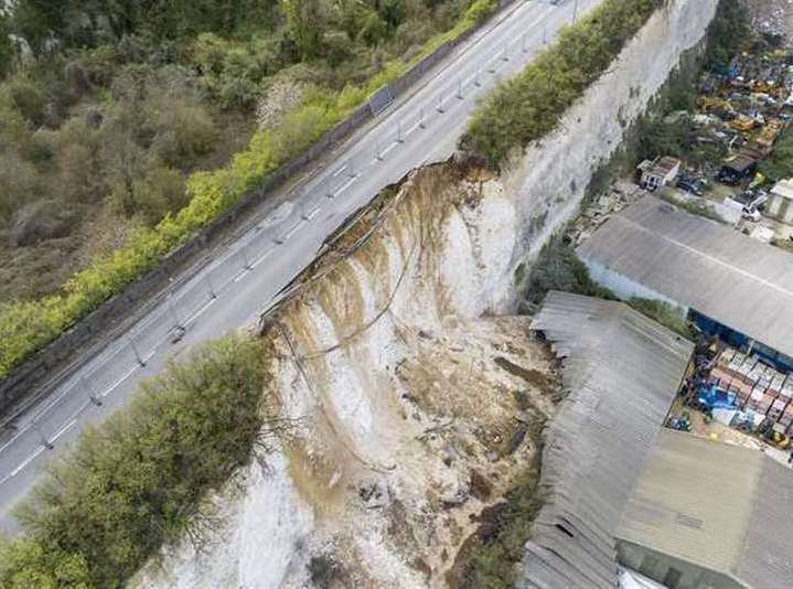 The A226 Galley Hill Road in Swanscombe has been shut since April. Photo: High Profile Aerial