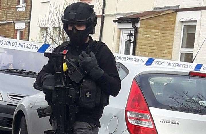 Armed police responded to the incident at the flat in Terminus Road, Barming Picture: Tobe Leigh