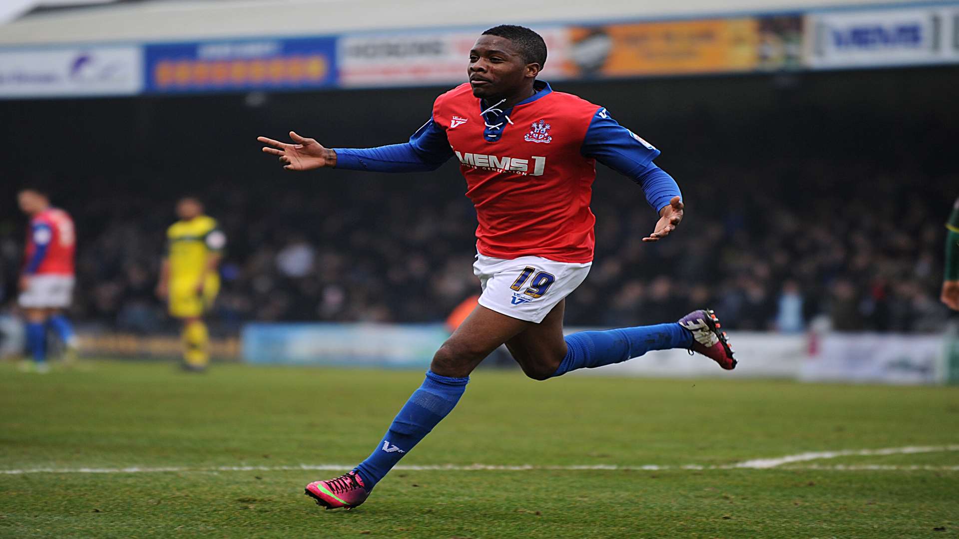 Antonio German celebrates a goal for Gillingham Picture: Barry Goodwin