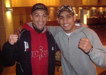 Takaloo (left) with Amir Khan after their fights