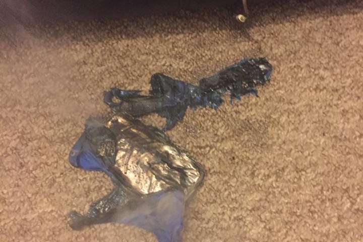 The phone charger case set fire and then melted