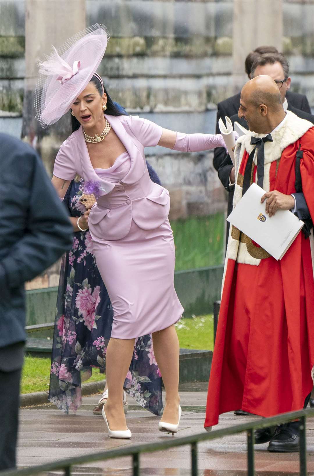 Katy Perry leaves Westminster Abbey following the coronation ceremony (Jane Barlow/PA)