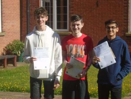 Toby Heather, Sam May and Haris Khan with their results at Borden