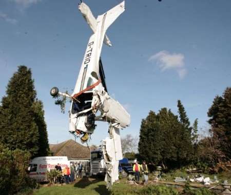 the aircraft is recovered after the crash at Farthing Common