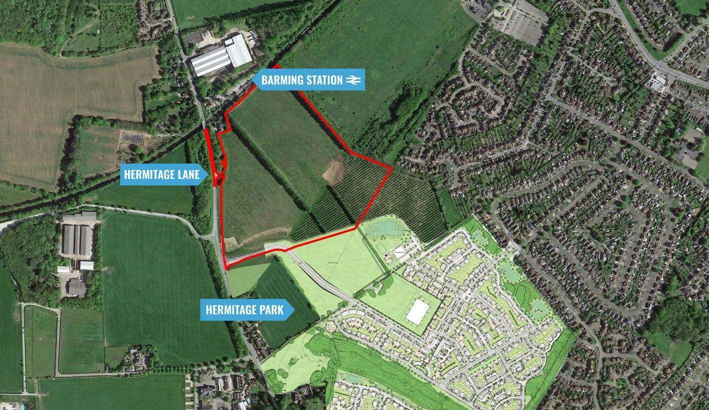 The rejected Croudace site off Hermitage Lane is outlined in red