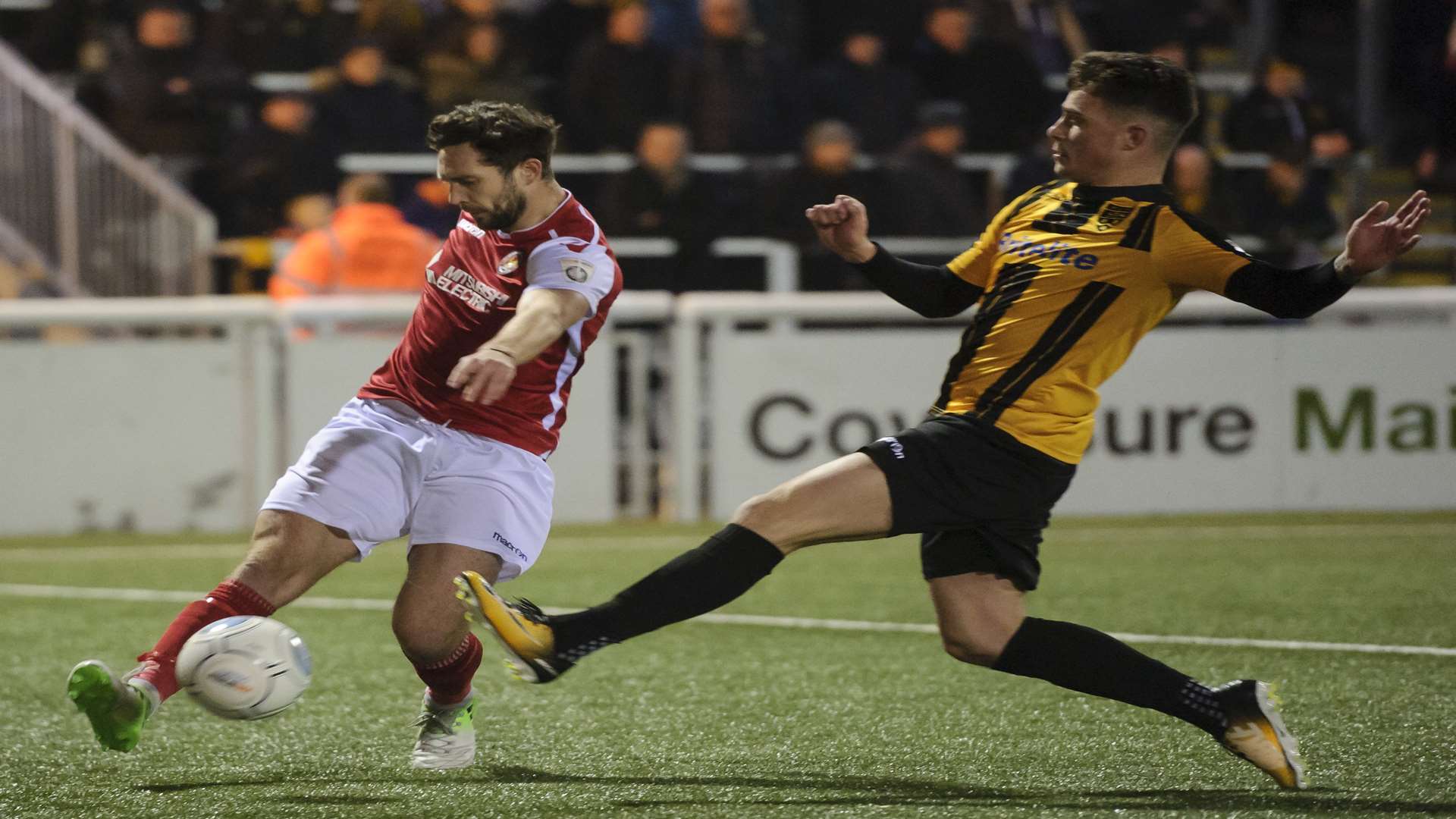 Dean Rance clears the ball during Ebbsfleet's win at Maidstone Picture: Andy Payton