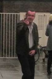Declan Ahern gestures outside Canterbury Magistrates Court