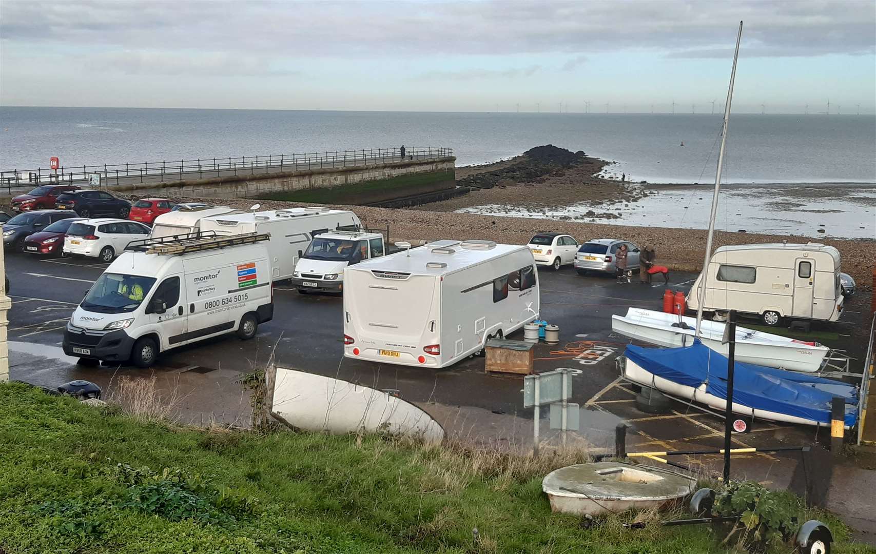 Travellers pitch up in the Hampton Pier car park in Herne Bay